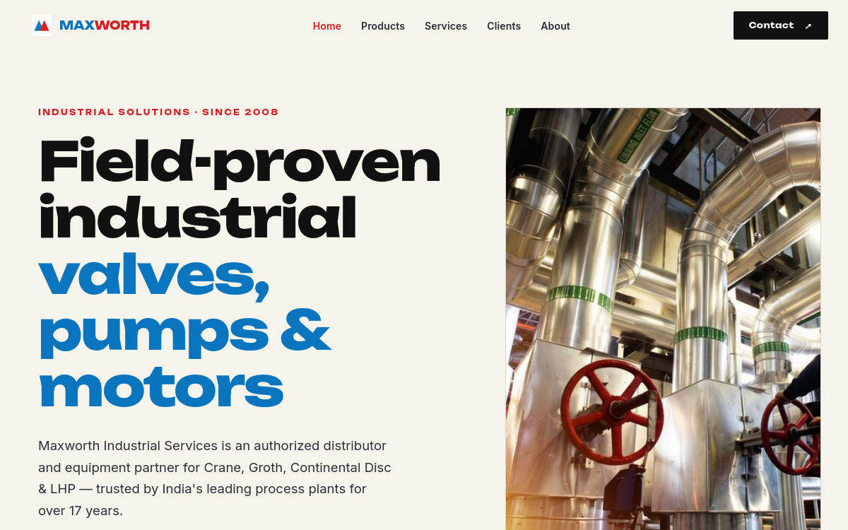 Screenshot of the Maxworth Industrial Services website homepage